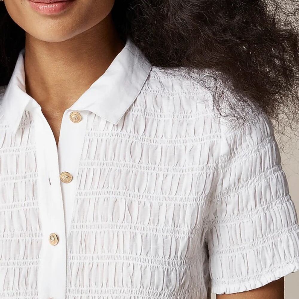 J Crew Smocked button-up shirt cotton-blend voile light blue short sleeve BU278 - Picture 8 of 8
